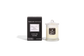 Body Safe, Organic Massage Candle in Tease and Tantalize Scent, which is Lillies and Leather fragrance White Highlights on a black box next to the glass massage candle.